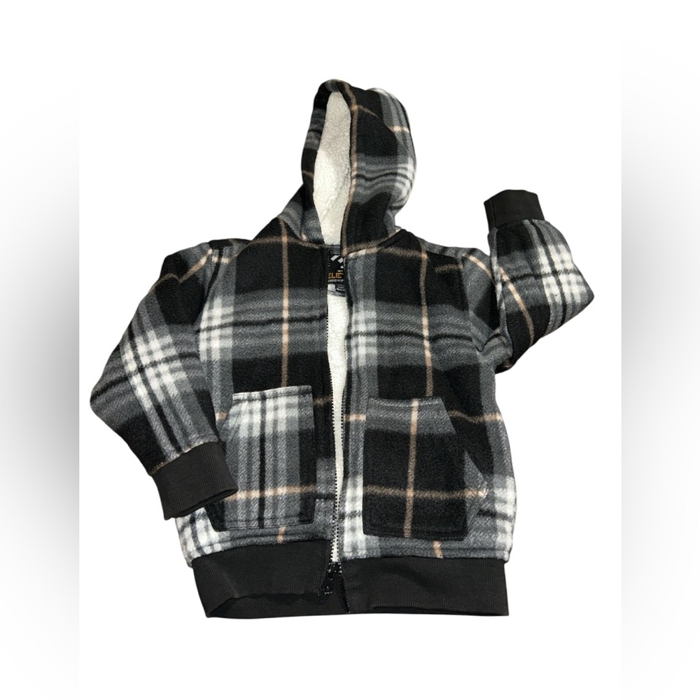 Plaid Hooded Kids Jacket - Black and Gray